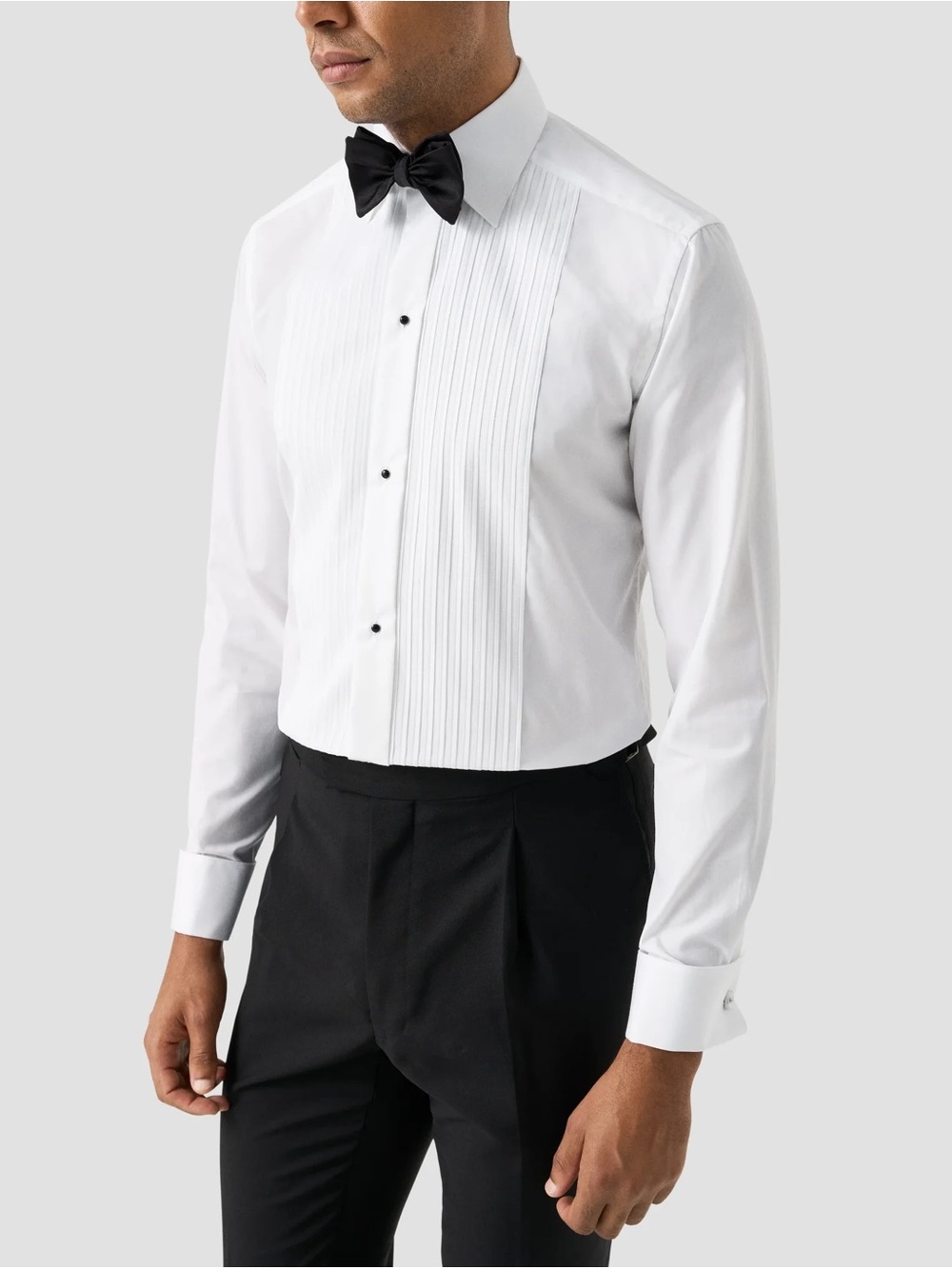 Eton White Plissé Tuxedo Shirt- French Cuff Sz 43-17